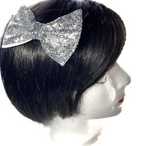 Silver Glitter Sparkly Bow Tie Hair Bow